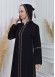 Women's Lace Embroidered Hooded Zippered Abaya 604 Bej