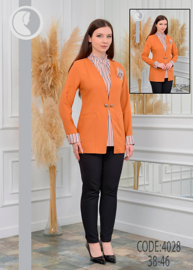 Kadın Dijital Paskılı Bluzlu Blazer Kombini 4028 taba