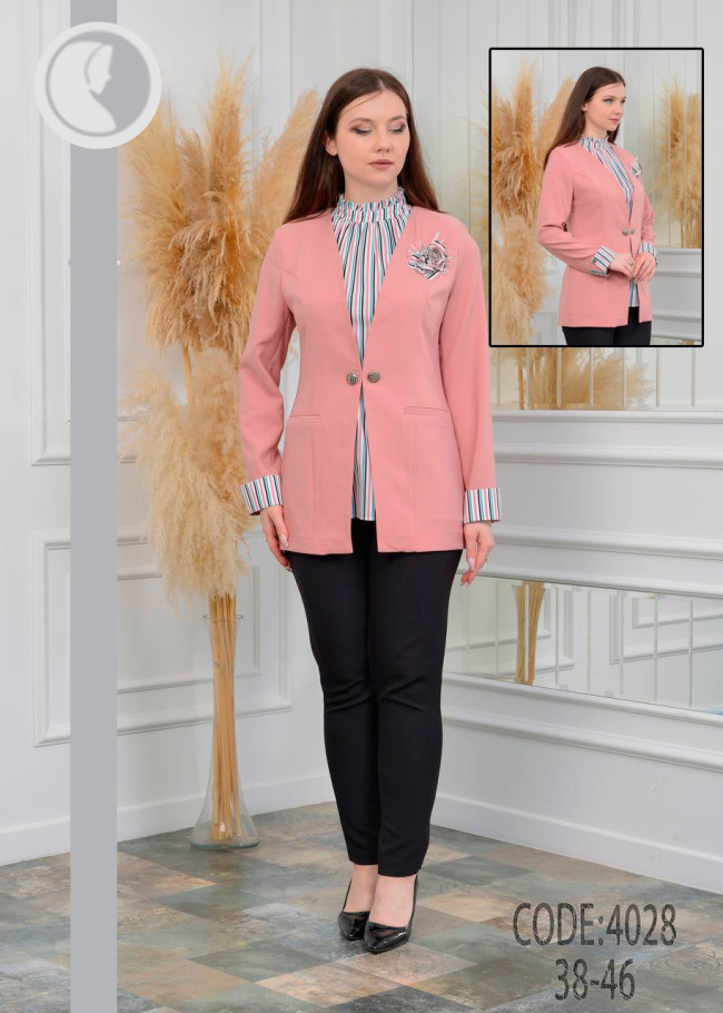 Womens Digital Plaid Blouse and Blazer Combination 4028 - pink