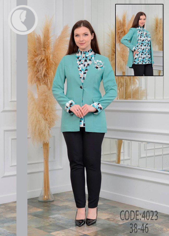 طقم كومبين نسائي قطعتين جاكيت وكنزة طباعة ديجيتال 4023 Mint
