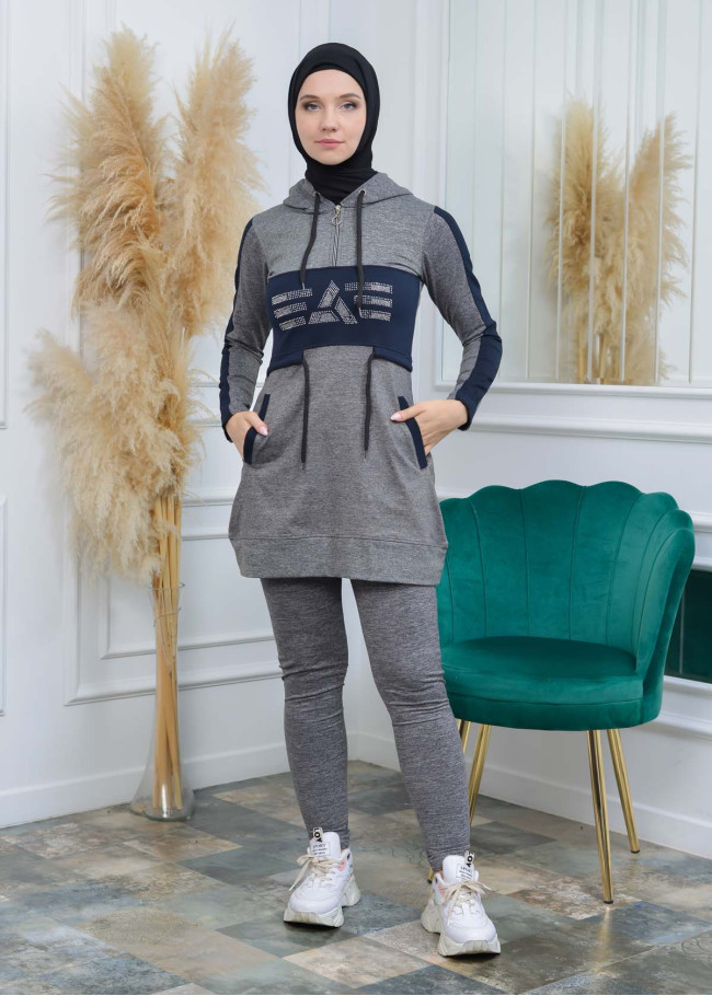 تونيك نسائي شرعي قطني مع كبشون 1053 Lacivert