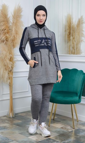 تونيك نسائي شرعي قطني مع كبشون 1053 - كحلي