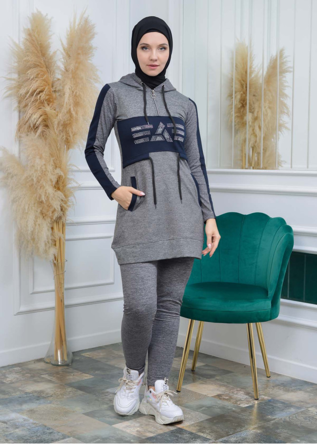 تونيك نسائي شرعي قطني مع كبشون 1053 Lacivert