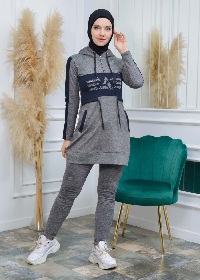 تونيك نسائي شرعي قطني مع كبشون 1053 Lacivert