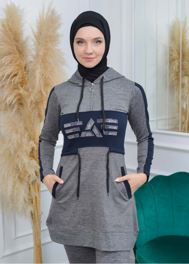 تونيك نسائي شرعي قطني مع كبشون 1053 Lacivert