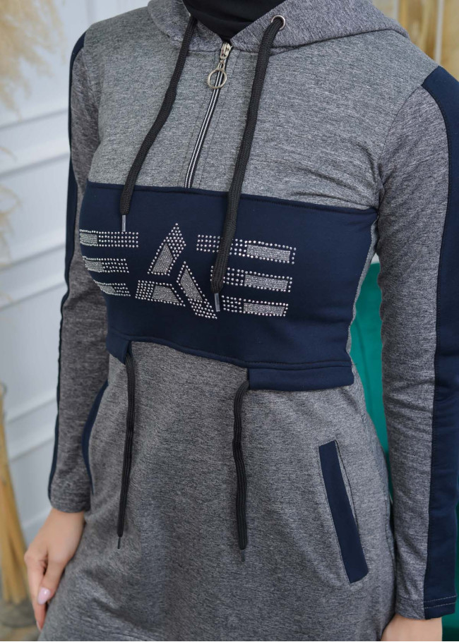 تونيك نسائي شرعي قطني مع كبشون 1053 Lacivert