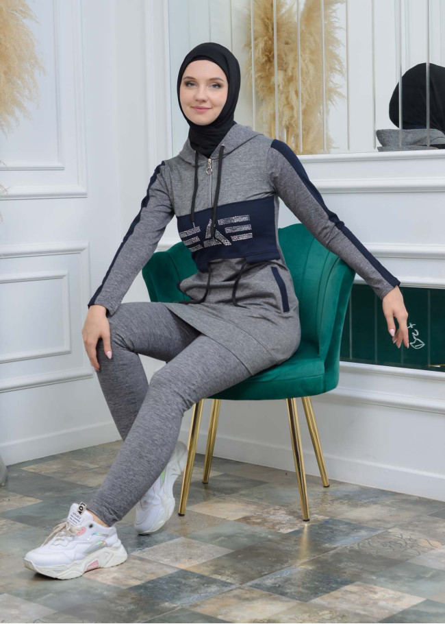 تونيك نسائي شرعي قطني مع كبشون 1053 Lacivert