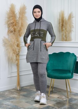 تونيك نسائي شرعي قطني مع كبشون 1053 - زيتي