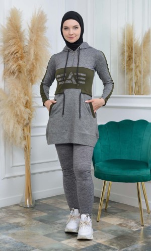 تونيك نسائي شرعي قطني مع كبشون 1053 - زيتي