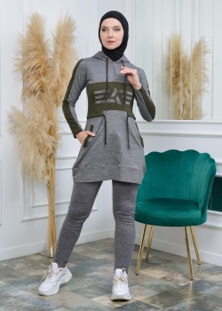 تونيك نسائي شرعي قطني مع كبشون 1053 - زيتي