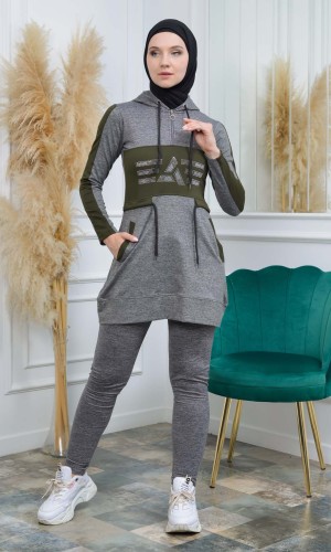 تونيك نسائي شرعي قطني مع كبشون 1053 - زيتي