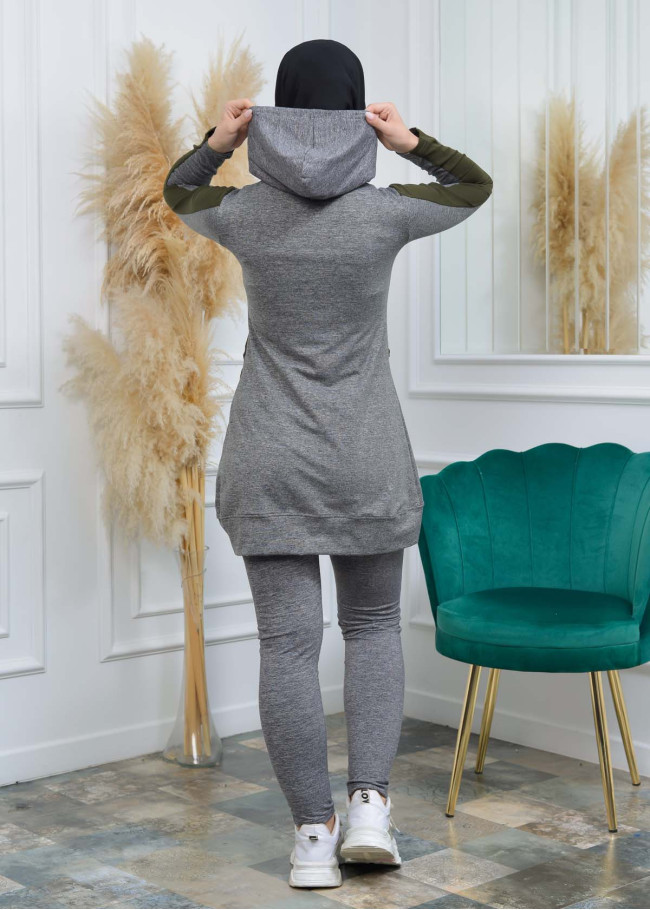 تونيك نسائي شرعي قطني مع كبشون 1053 Haki