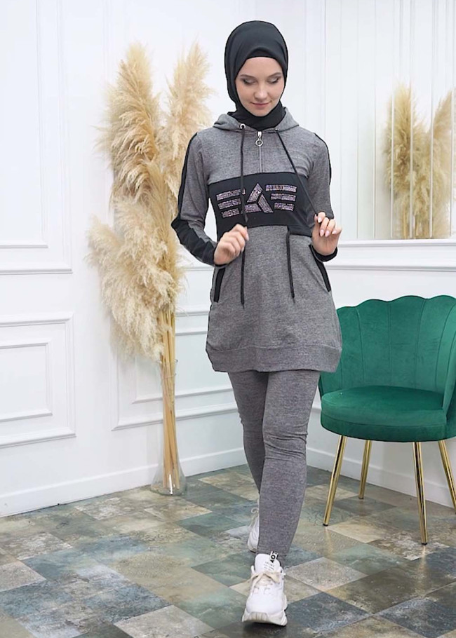 تونيك نسائي شرعي قطني مع كبشون 1053 Siyah