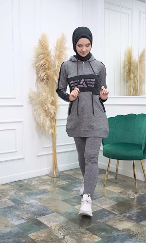 تونيك نسائي شرعي قطني مع كبشون 1053 - اسود