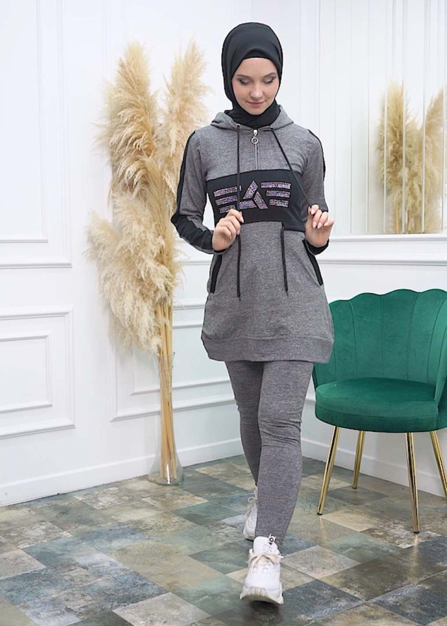 تونيك نسائي شرعي قطني مع كبشون 1053 Siyah