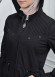 women overcoat  with hoodie of linen fabric 223 Siyah