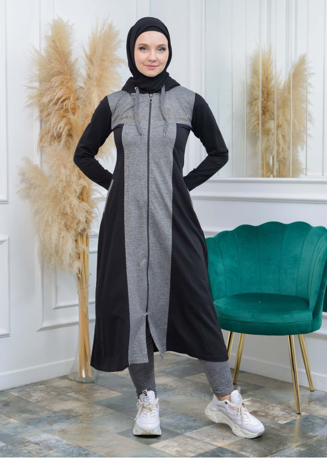 ترانشكوت نسائي قطني مع كبشون و ألماس 1117 Siyah