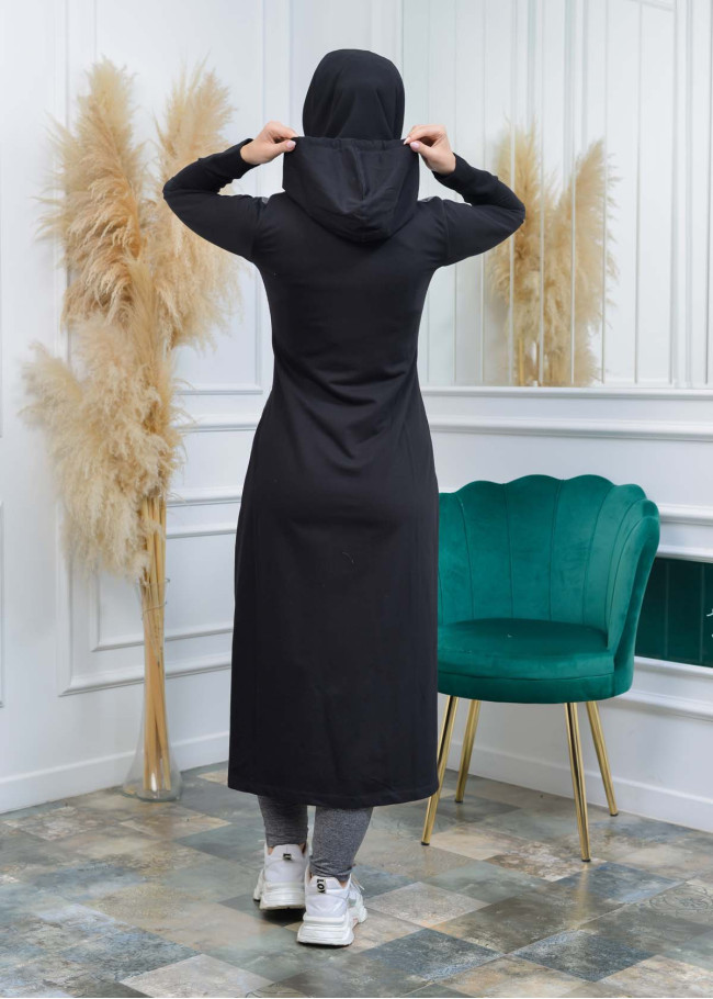 ترانشكوت نسائي قطني مع كبشون و ألماس 1117 Siyah