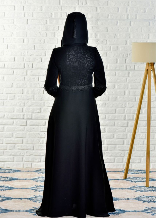 women Hoodied Abaya of Rose Rise fabric 563 Siyah