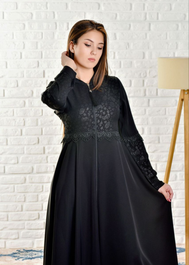 women Hoodied Abaya of Rose Rise fabric 563 Siyah