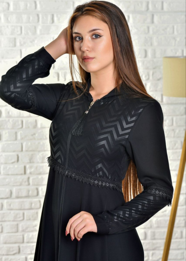 women Hoodied Abaya of Rose Rise fabric 571 Siyah
