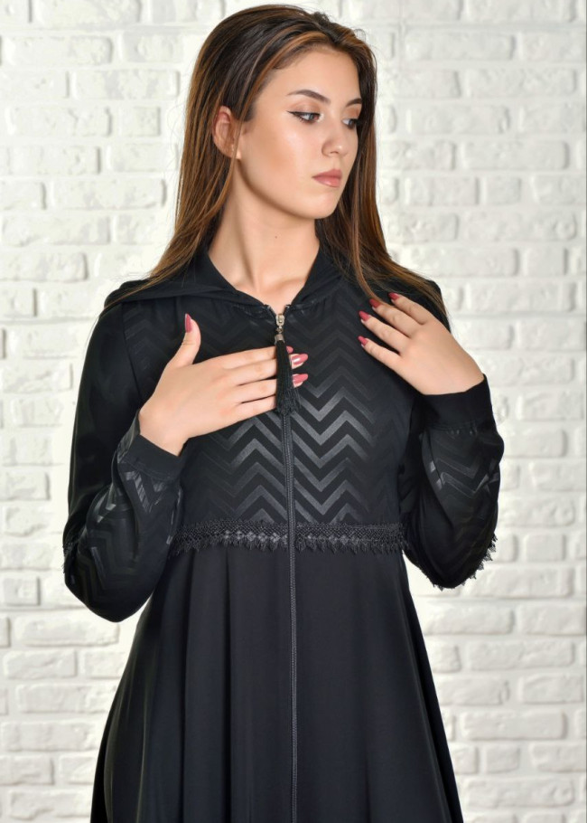 women Hoodied Abaya of Rose Rise fabric 571 Siyah