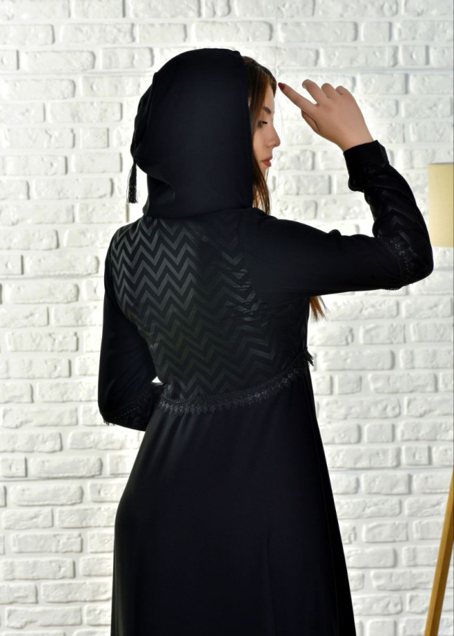 women Hoodied Abaya of Rose Rise fabric 571 Siyah