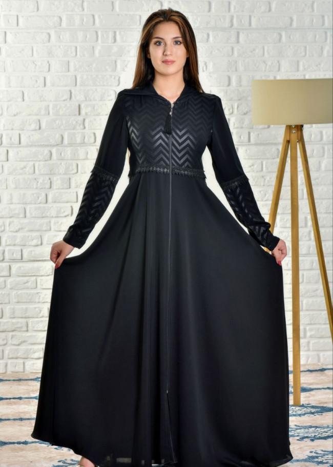 women Hoodied Abaya of Rose Rise fabric 571 Siyah