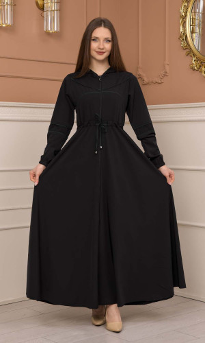 عباية نسائية صيفي بكبيشون ثابت وكمر قابل للإزالة 605 - زيتي