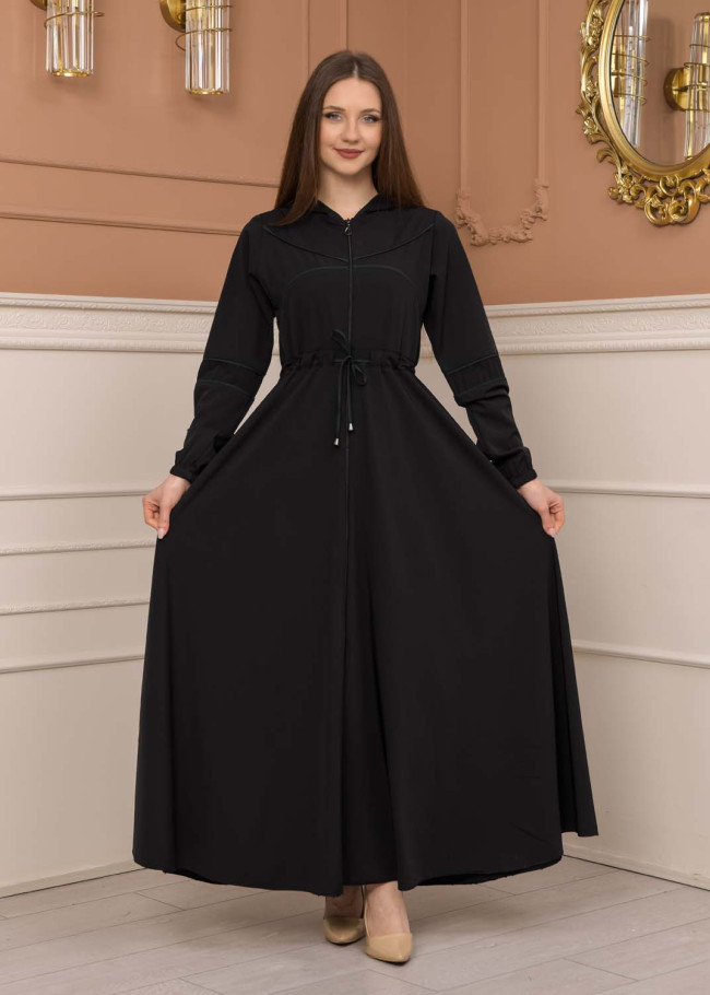 Women's Hooded Abaya with Detachable Belt 605 Haki