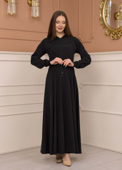 عباية نسائية صيفي بكبيشون ثابت وكمر قابل للإزالة 605 - زيتي