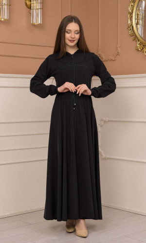 عباية نسائية صيفي بكبيشون ثابت وكمر قابل للإزالة 605 - زيتي