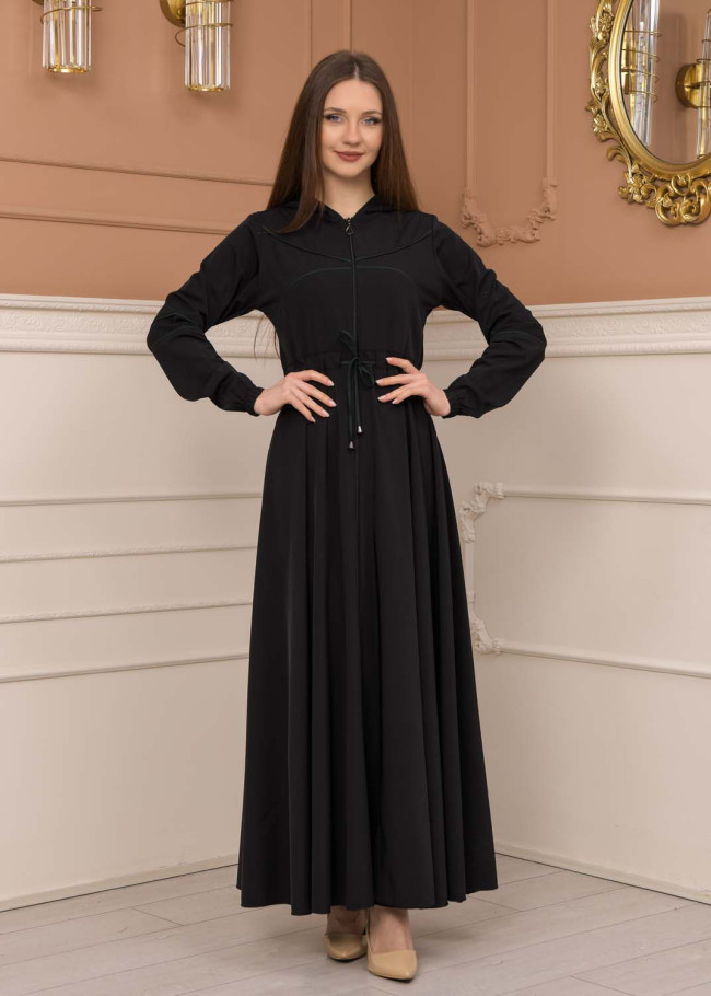 Women's Hooded Abaya with Detachable Belt 605 Haki