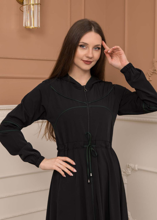 Women's Hooded Abaya with Detachable Belt 605 Haki