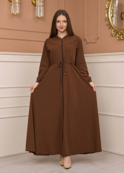 عباية نسائية صيفي بكبيشون ثابت وكمر قابل للإزالة 605 - ترابي