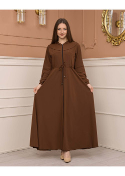 عباية نسائية صيفي بكبيشون ثابت وكمر قابل للإزالة 605 - ترابي