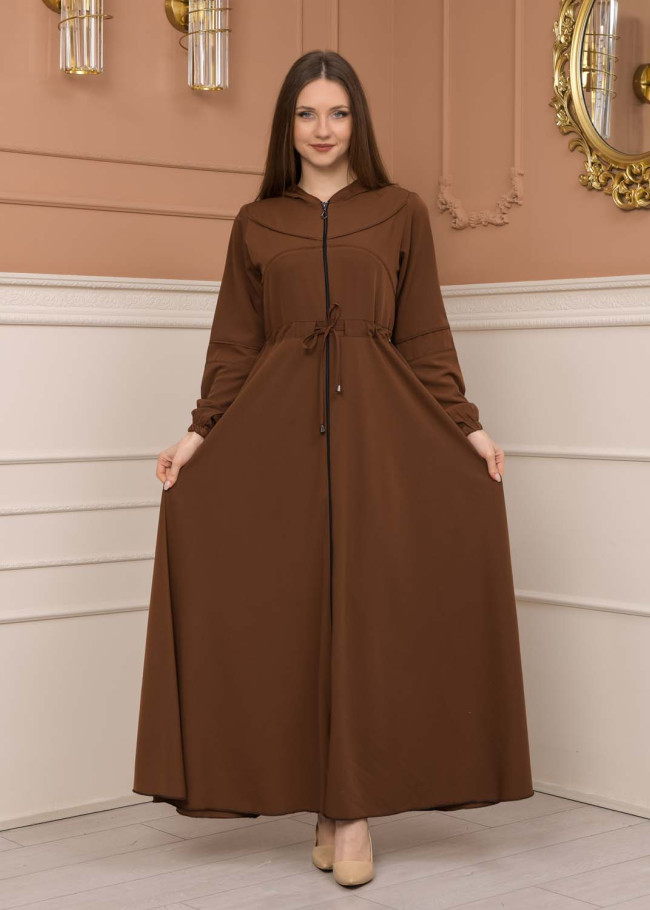 Women's Hooded Abaya with Detachable Belt 605 taba