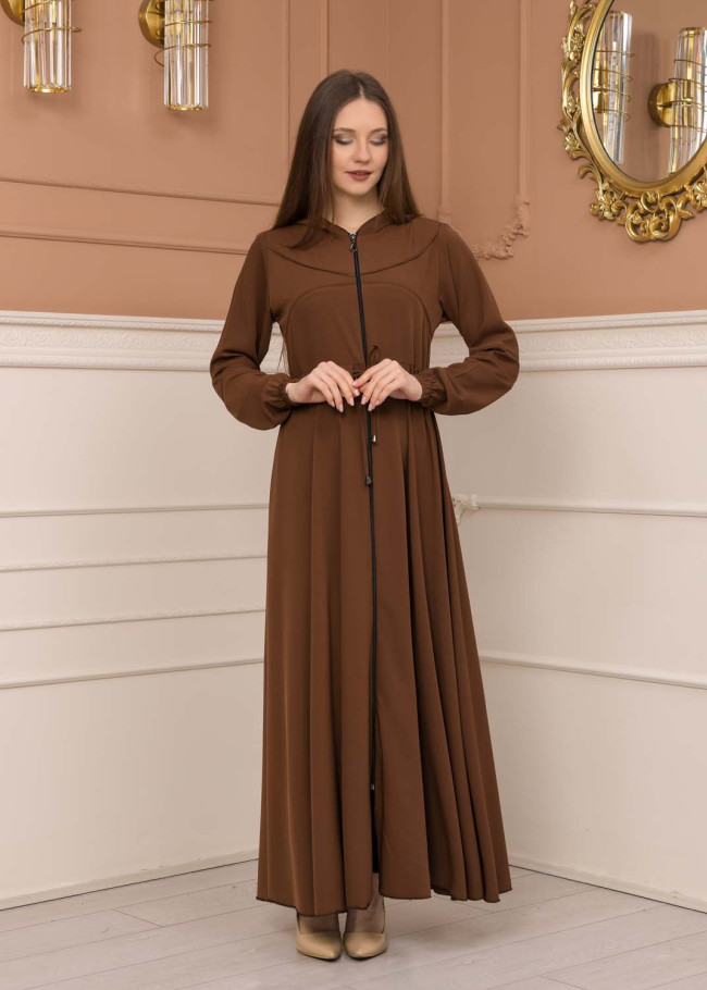 Women's Hooded Abaya with Detachable Belt 605 taba