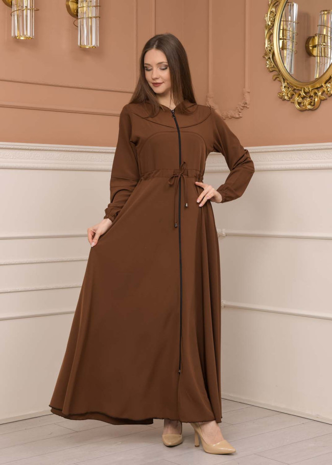 Women's Hooded Abaya with Detachable Belt 605 taba