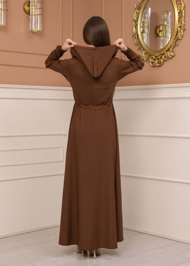 Women's Hooded Abaya with Detachable Belt 605 taba