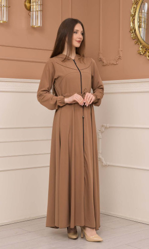 عباية نسائية صيفي بكبيشون ثابت وكمر قابل للإزالة 605 - شوكو كاشف