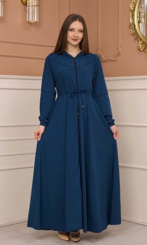Weite Double-Cloche Abaya mit marokkanischer Kapuze 605 - Türkis