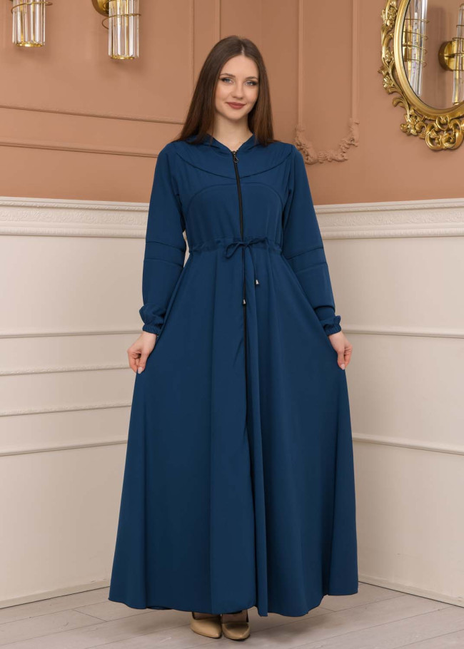 Women's Hooded Abaya with Detachable Belt 605 Turkuaz