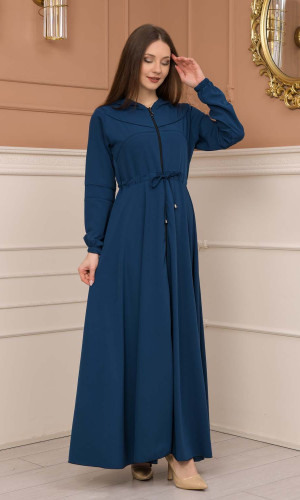 Weite Double-Cloche Abaya mit marokkanischer Kapuze 605 - Türkis