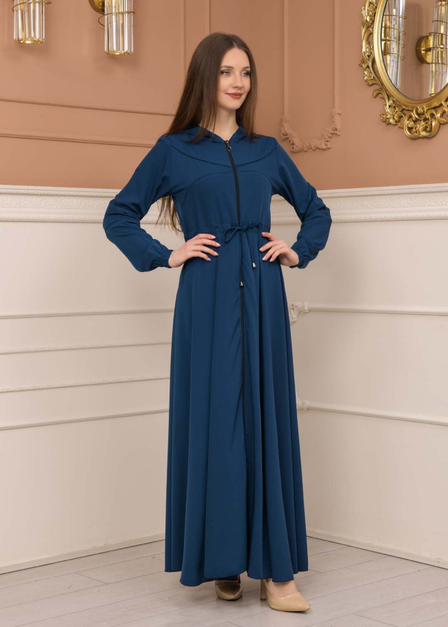 Women's Hooded Abaya with Detachable Belt 605 Turkuaz