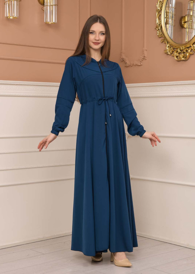 Women's Hooded Abaya with Detachable Belt 605 Turkuaz