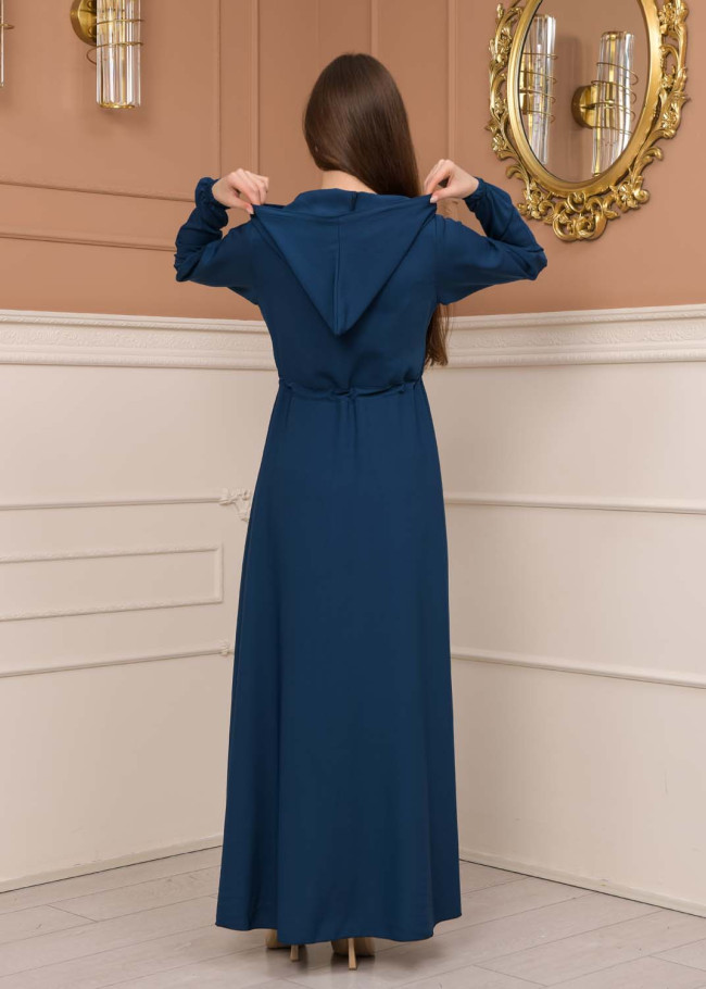 Women's Hooded Abaya with Detachable Belt 605 Turkuaz