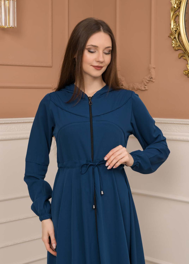 Women's Hooded Abaya with Detachable Belt 605 Turkuaz