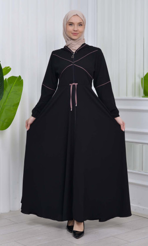 عباية نسائية صيفي بكبيشون ثابت وكمر قابل للإزالة 605 - ليلك