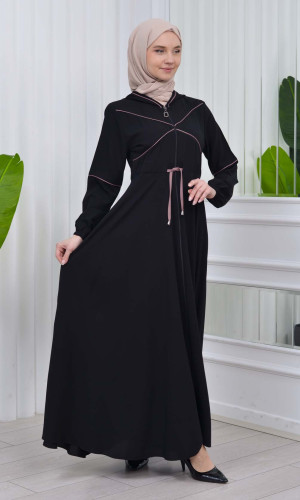 عباية نسائية صيفي بكبيشون ثابت وكمر قابل للإزالة 605 - ليلك